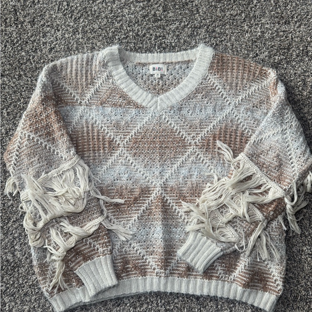 🤎 Bibi Western-Inspired Fringe Sweater – Size Medium 🤎
